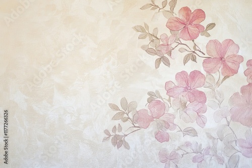 Wallpaper Mural Delicate Pink Flowers on Beige Textured Background Torontodigital.ca