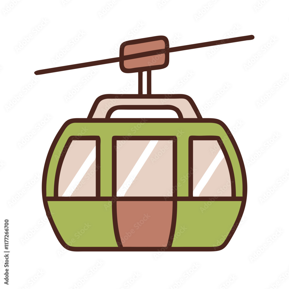 Fototapeta premium Ski lift icon in green and beige tones for travel design