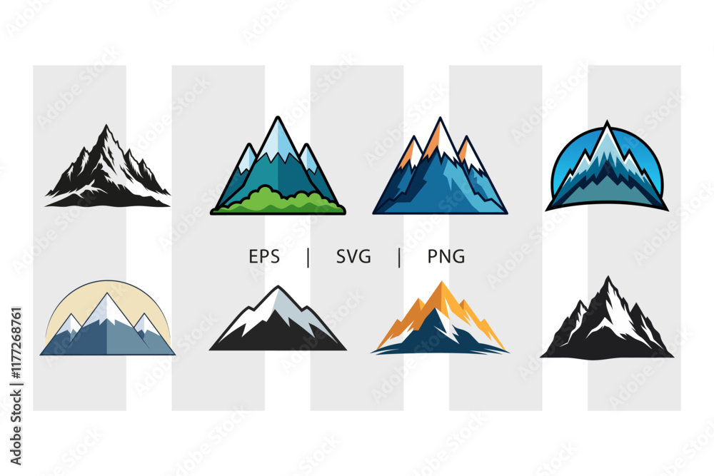 Colourful Mountain Clipart Illustration bundle, set of mountains Colourful Mountain Clipart Illustration bundle, set of mountains