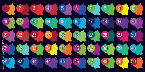 Numbers 1 to 50 in bell shape with full color kids