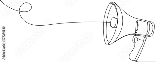 continuous line drawing of a megaphone, line art vector illustration