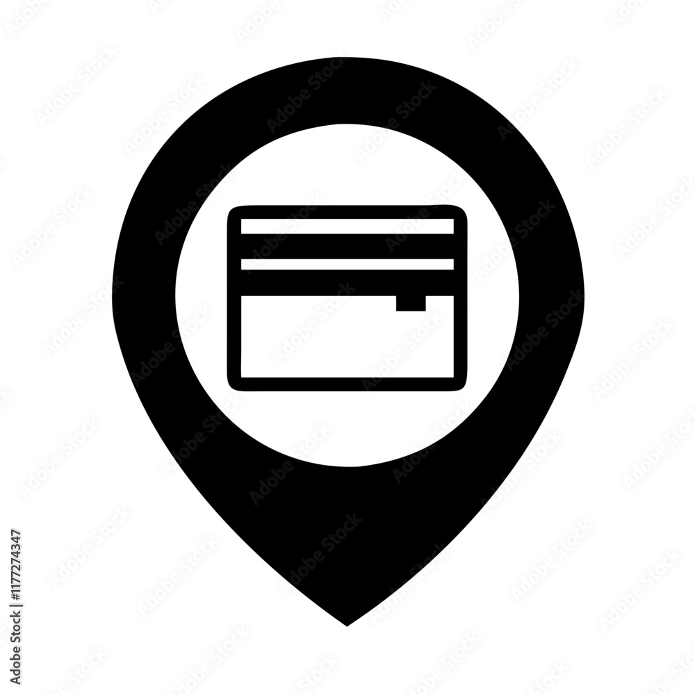 Credit card location icon with pin symbolizing financial transactions Credit card location icon with pin symbolizing financial transactions