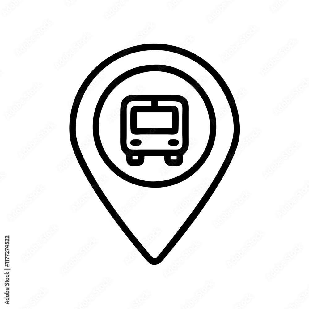 Public transportation bus location icon in black and white Public transportation bus location icon in black and white