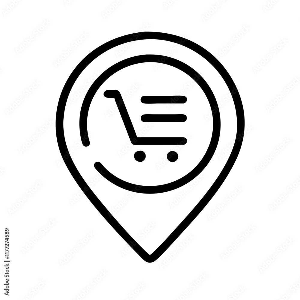 Shopping cart location icon for e-commerce and retail navigation Shopping cart location icon for e-commerce and retail navigation