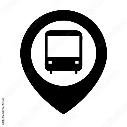 Bus location symbol in black and white pin icon design