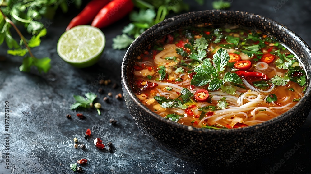 Spicy Noodle Soup with Herbs & Lime Spicy Noodle Soup with Herbs & Lime