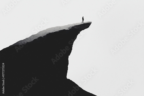 A Person Standing on Top of a Dark Overhanging Cliff photo