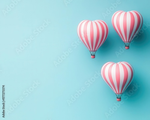 Heartpatterned hot air balloons floating together in perfect harmony against a clear azure backdrop photo