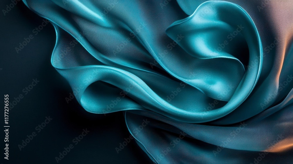 Fototapeta premium Elegant Teal Silk Drape: Luxurious Texture, Serene Flow