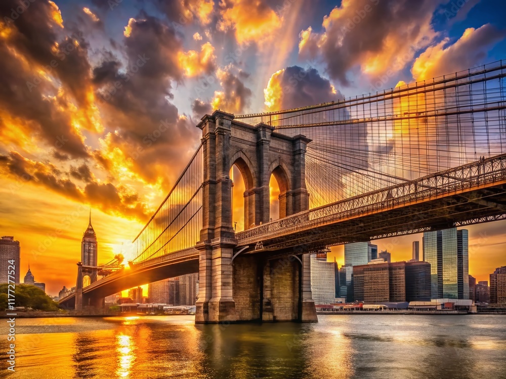 Fototapeta premium Brooklyn Bridge Sunset Video Production - Cinematic Golden Hour Footage
