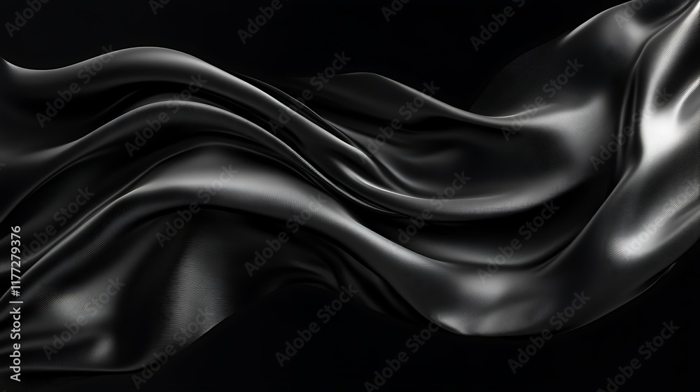 Fototapeta premium Elegant black silk flowing, dark background, abstract design, website banner.