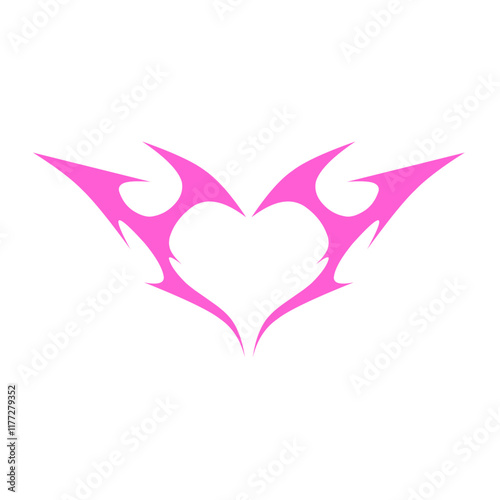 Neo tribal pink heart y2k vector design. Abstract Gothic heart isolated on white background