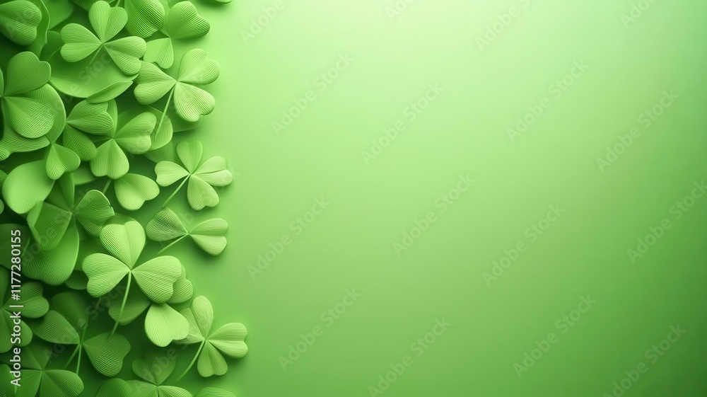 Three leaf clover green pattern concept. Lush green clovers on a soft gradient background. Three leaf clover green pattern concept. Lush green clovers on a soft gradient background.