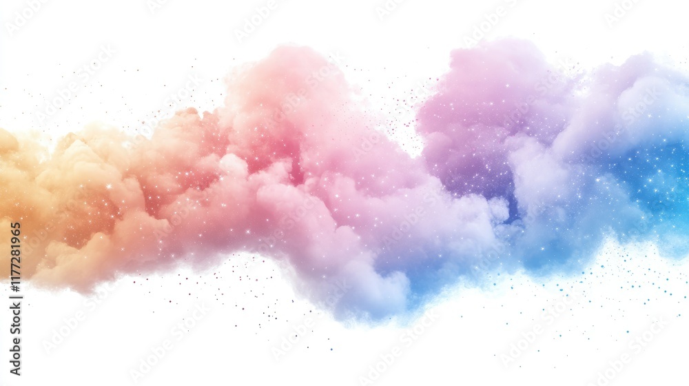 Fototapeta premium Dreamy pastel clouds with sparkles white background.