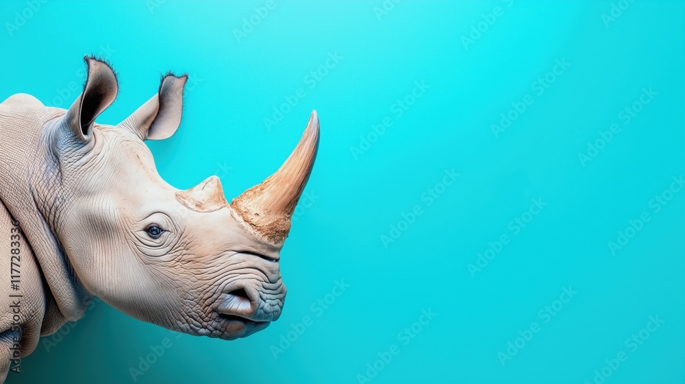 Obraz premium Cheerful rhino against vibrant turquoise backdrop