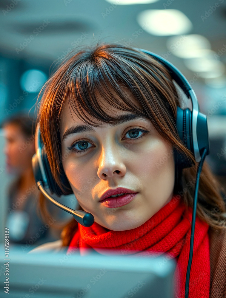 Professional Woman Working in a Call Center Environment Professional Woman Working in a Call Center Environment