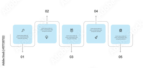 Slide process infographic template with line and 5 step square can be used for workflow, business presentation and banner information 