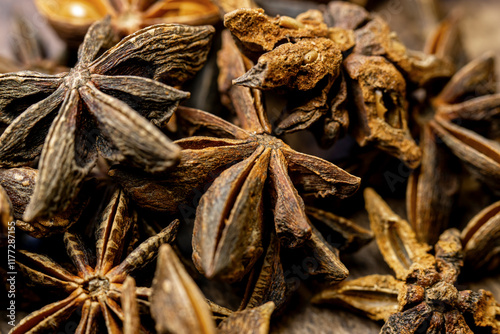 Fototapeta Naklejka Na Ścianę i Meble -   Dried star anise spice close up.