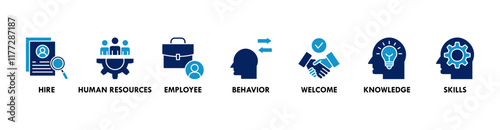 Onboarding banner web icon vector illustration concept for human resources business industry to introduce newly hired employee into an organization with behavior, welcome, knowledge, and skills icon