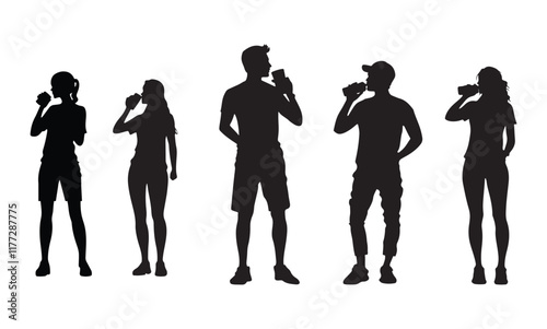 man and woman drinking silhouette vector ,Silhouette of body man and woman drinking water. Illustration about healthy lifestyle, 