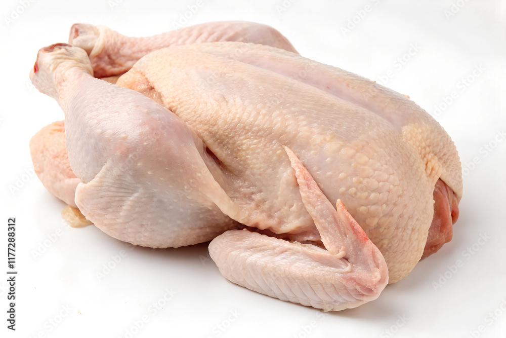 Raw Full Chicken on a White Background Raw Full Chicken on a White Background