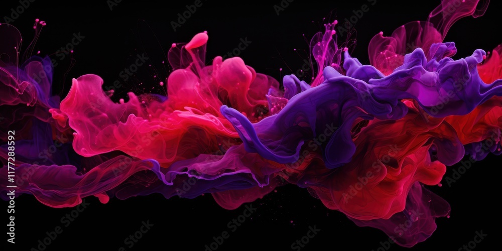 Obraz premium Vibrant abstract: fluid pink and purple ink swirls on black background