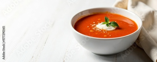 Bowl of creamy tomato soup on white background, soup, white, liquid photo