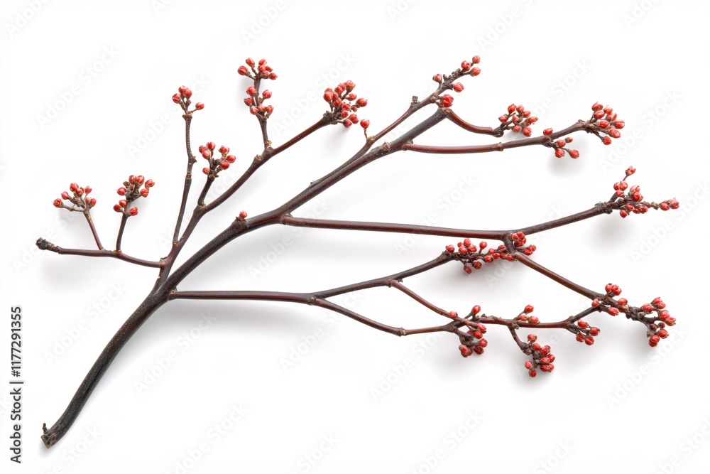 Delicate Red Berries on Thin Branch Isolated on White Background Delicate Red Berries on Thin Branch Isolated on White Background