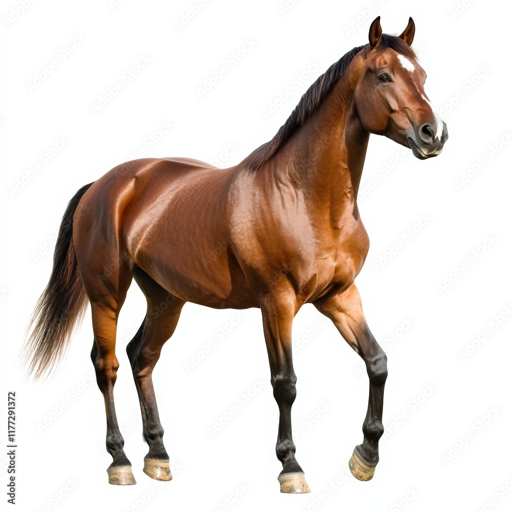 Obraz premium brown horse walking on white background