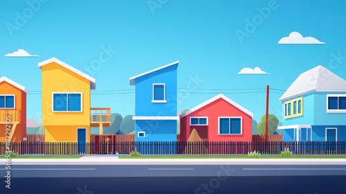 Colorful Modern Homes in a Bright Neighborhood Scene