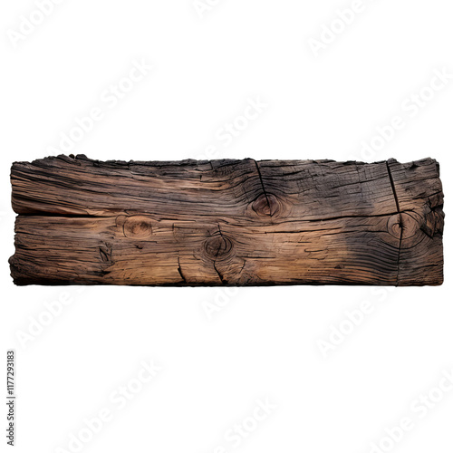 Rustic Wooden Plank: A weathered, dark brown wooden plank with a rough, textured surface.  Its natural grain patterns and knots tell a story of time and resilience.