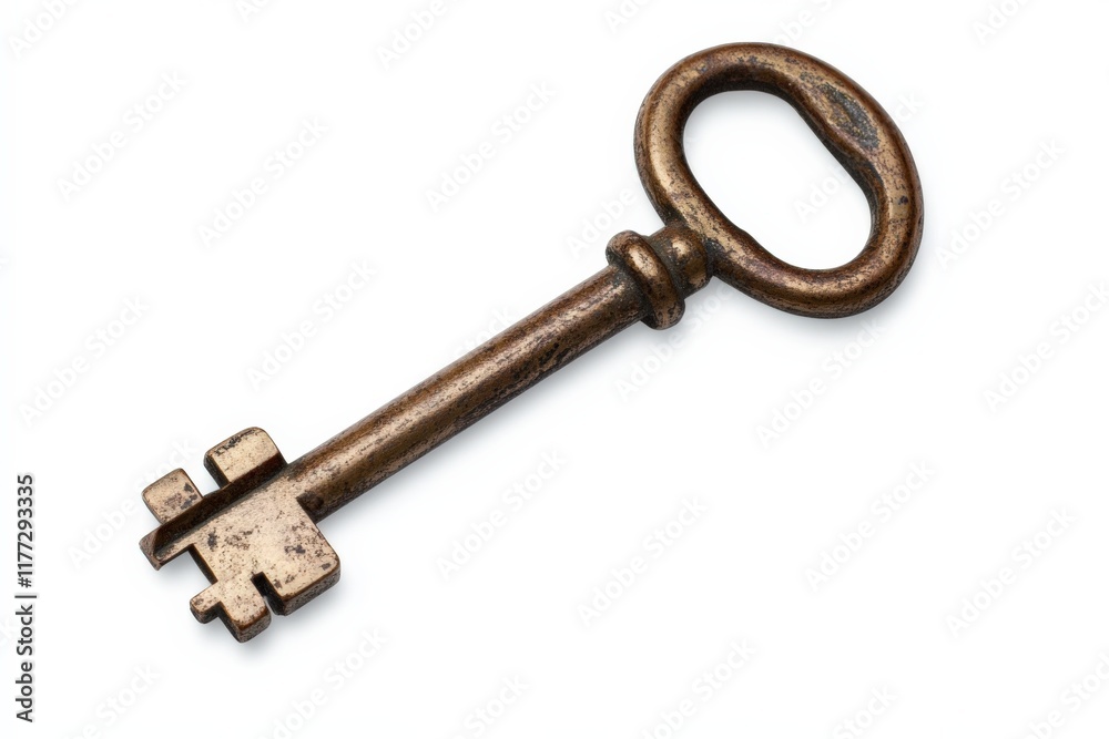 close up of an antique key on a white background close up of an antique key on a white background