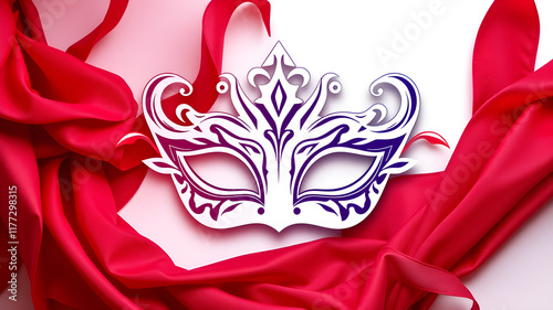 Venetian Mask themed Festival logo icon on white background, Generative AI photo