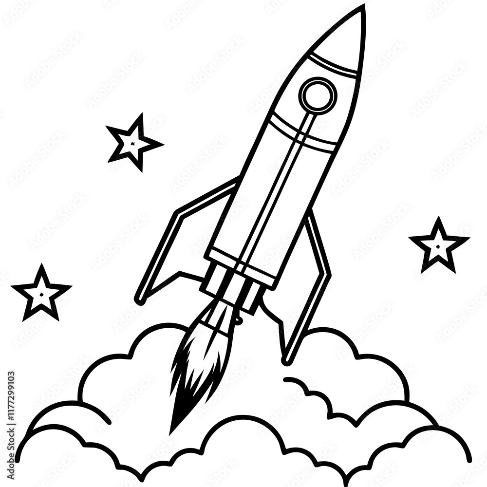Obraz premium Rocket Launch Line Art Vector Illustration