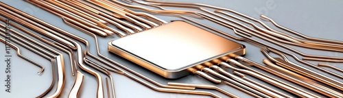 Close-Up View of a Computer Microchip Surrounded by Metallic Circuit Connections