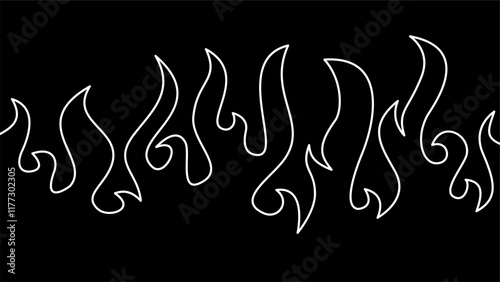 Background with fire lines. Outline of flames background. Continuous fire line design. Flame outline background. Fire Background. flame Background. doodle fire background. Flame Seamless Pattern.