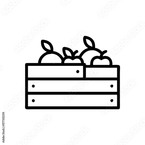 Wooden crate with apples in minimalist line art.