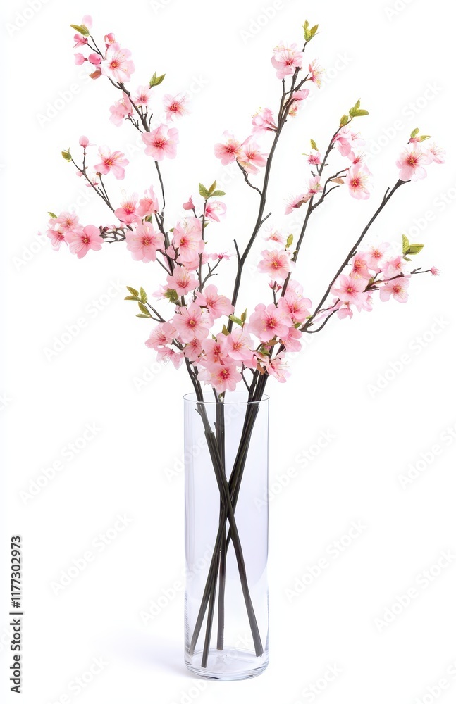 Pink Blossom Flowers in Clear Glass Vase with Elegant Design Pink Blossom Flowers in Clear Glass Vase with Elegant Design