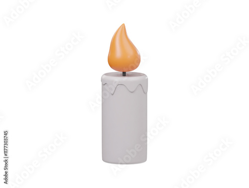 White candle 3d icon isolated rendering illustration