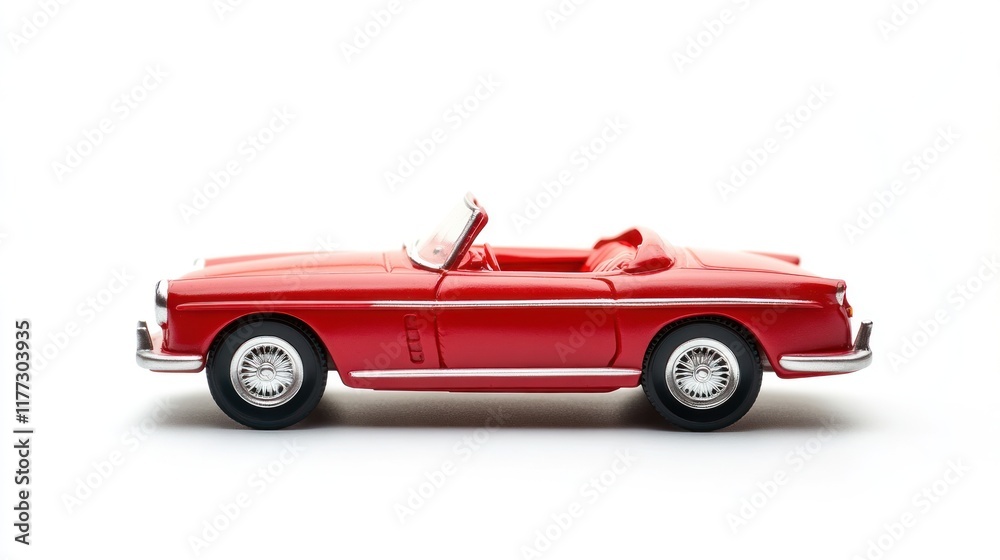 A red convertible toy car displayed on a white background. A red convertible toy car displayed on a white background.