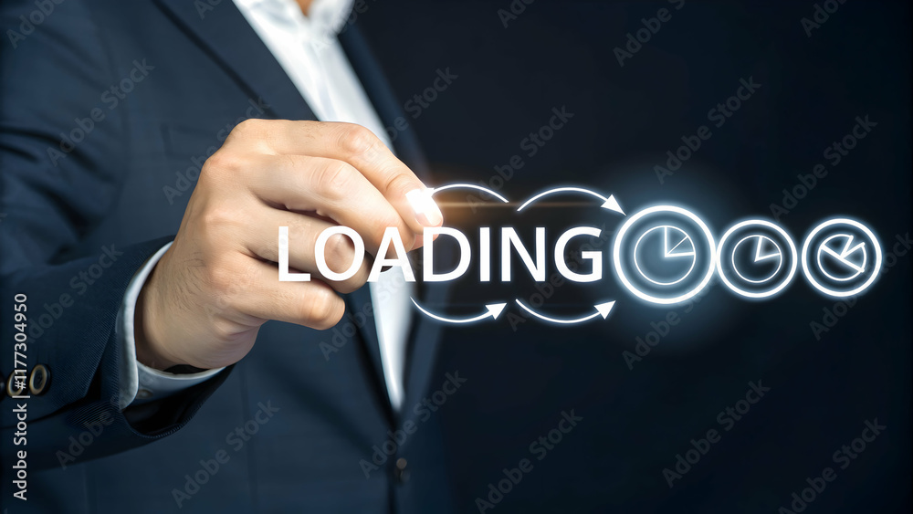 Businessman Illustrates Loading Progress with Digital Elements