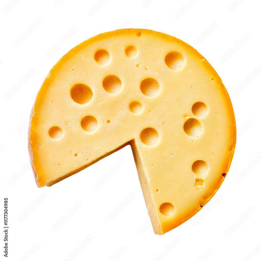Round of Swiss Cheese: A perfectly-formed round of Swiss cheese, sliced open, reveals its signature holes and creamy, pale yellow interior, inviting a taste of its savory goodness. Round of Swiss Cheese: A perfectly-formed round of Swiss cheese, sliced open, reveals its signature holes and creamy, pale yellow interior, inviting a taste of its savory goodness.
