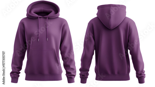  Purple hoodie, front and back view, transparent background png
