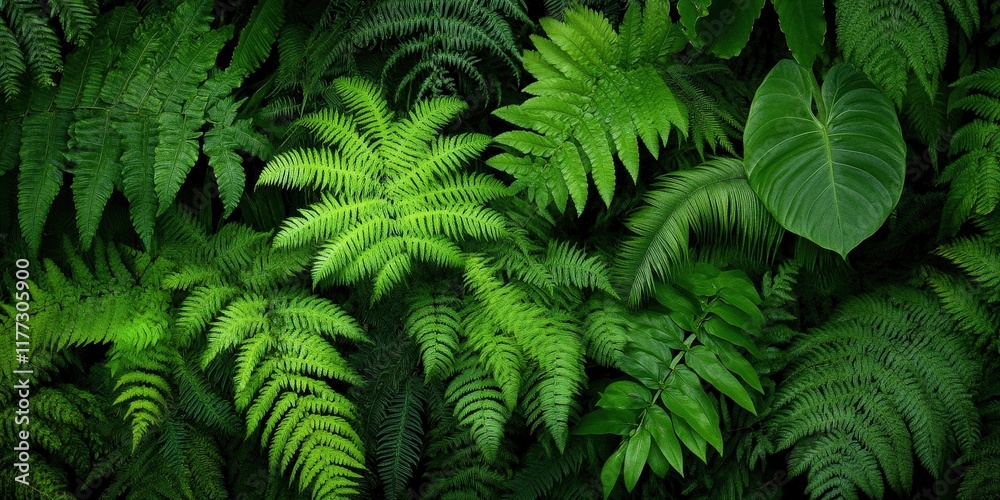 Lush Green Ferns and Leaves in a Dense Tropical Forest Background for Natural Scenery Lush Green Ferns and Leaves in a Dense Tropical Forest Background for Natural Scenery