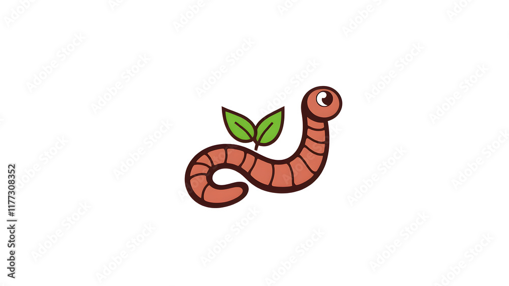 Fototapeta premium Worm, leaf logo icon on white background. Generative AI