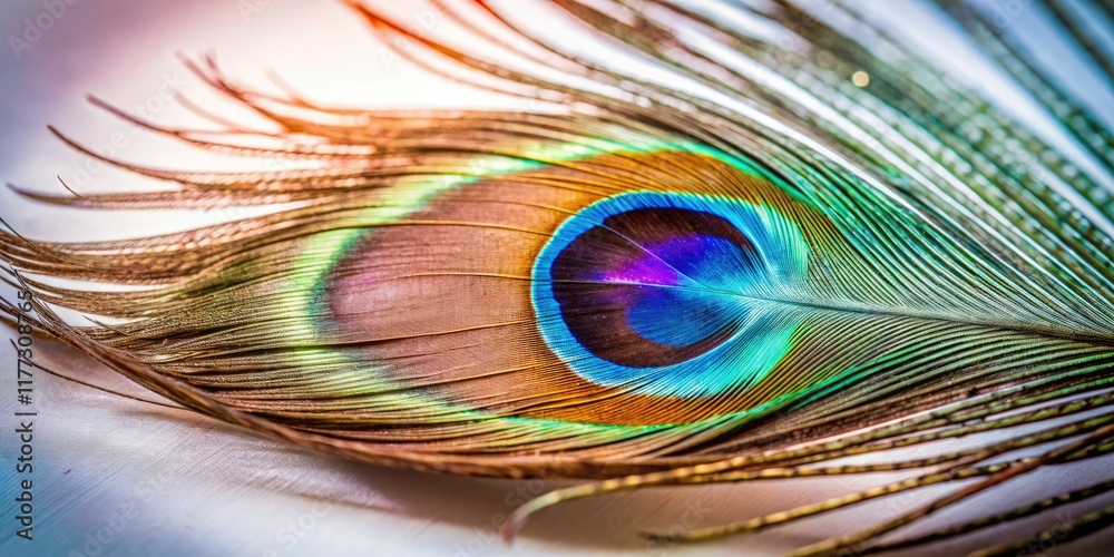 Fototapeta premium Isolated peacock feather, a breathtaking display of colorful, exotic plumage perfect for backgrounds.