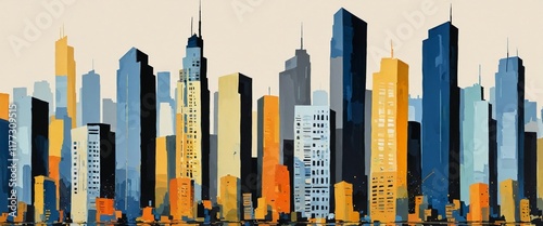 Abstract painting of urban skyscrapers