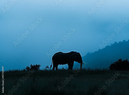 Minimalistic silhouette of lion in the wild photo