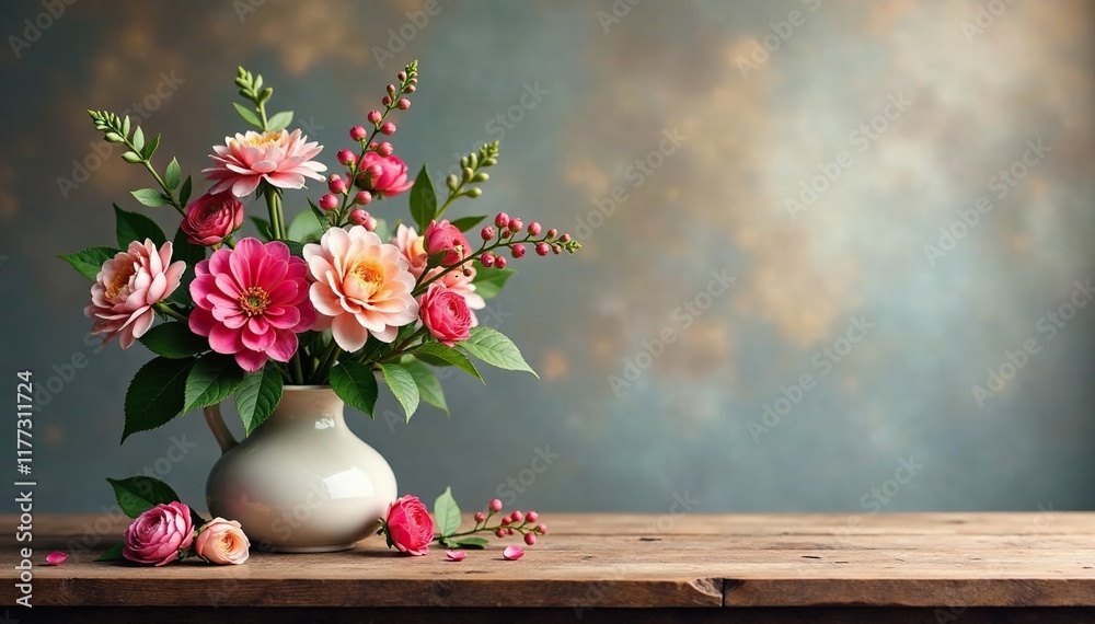 custom made wallpaper toronto digitalColorful flowers on a wooden table with a simple vase, colorful, elegant, art