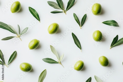 Wallpaper Mural green olives and olive leaves on a white background Torontodigital.ca